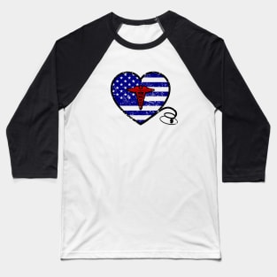 Distressed Heart Stethoscope Flag Baseball T-Shirt